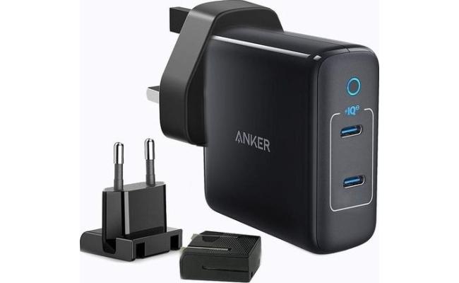 Anker PowerPort Atom III Duo 60W Super-Fast Charger PIQ3.0, 2X Type-C Universal compatibility for Phones, Tablets, and Laptops, with Worldwide Plug Set - Black